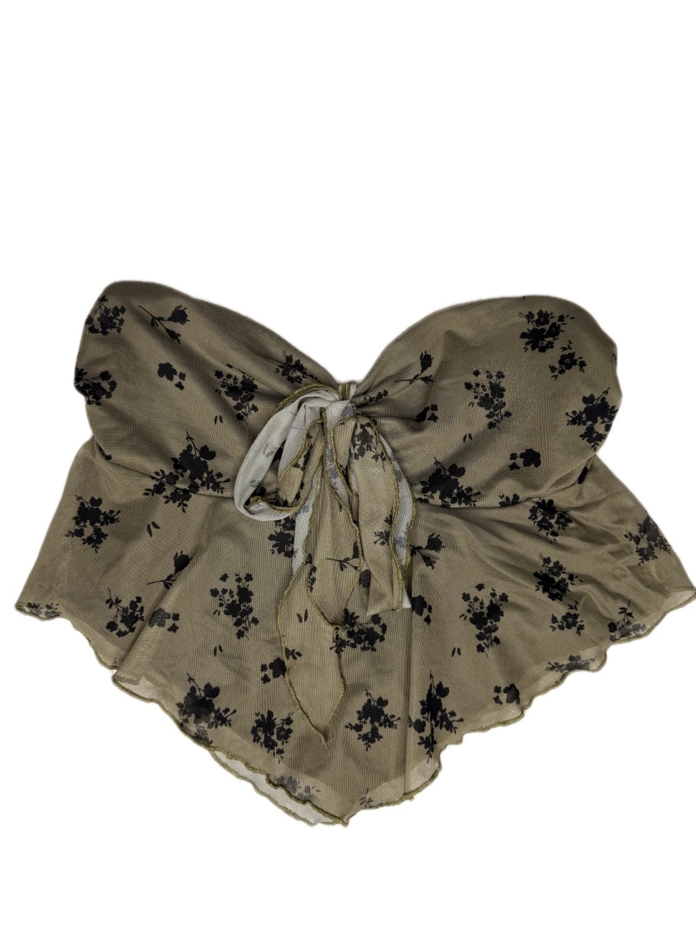 Taupe Floral Bow Tie-Front Top - Size S